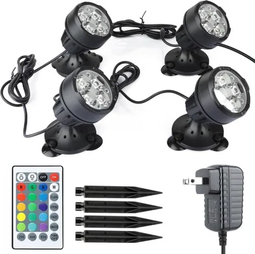 Luces de estanque de colores bajo el agua con temporizador, luz LED sumergible, focos LED, regulables, IP68, impermeable, con soporte de púas para
