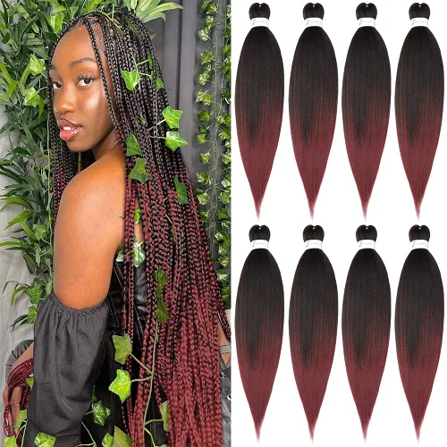 Miniatura 31 de Cabello trenzado preestirado negro natural, cabello largo trenzado de 32 pulgadas, 8 paquetes de extensiones de cabello trenzado profesional