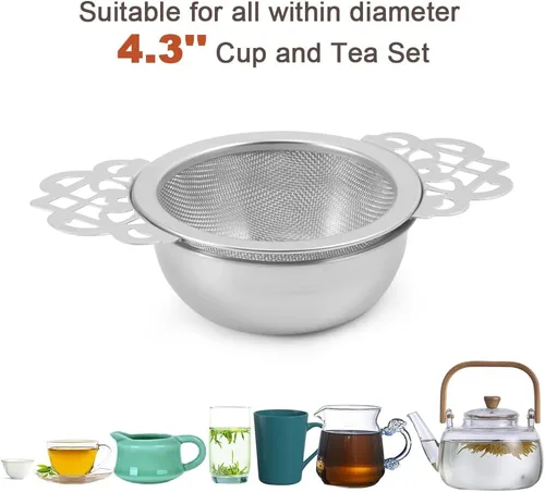 Miniatura 3 de Picowe Paquete de 2 coladores de té, coladores de té plateados de acero inoxidable para té suelto de malla fina para boca de taza de 2.5 a 4 pulgadas