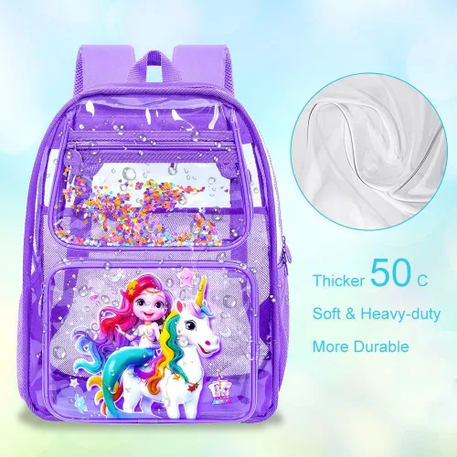 Miniatura 10 de Mochila transparente, aprobada por el estadio, para niñas y niños, mochila transparente de PVC resistente para mujeres y hombres