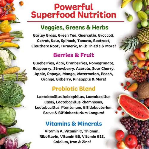 Miniatura 4 de Ruby Reds Deliciosos rojos en polvo de frutas y verduras suplemento con potentes vitaminas, minerales, enzimas, hierbas, nutrientes y probióticos