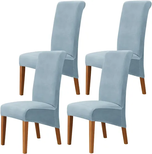 Miniatura 44 de Juego de 2 fundas de terciopelo para sillas de comedor, color beige, fundas elásticas para sillas de comedor y cocina, reutilizables, protector