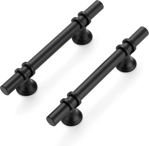 Miniatura 15 de Ravinte Paquete de 5 tiradores de gabinete de cocina con un solo agujero con base redonda, tiradores de cajón negro mate, manijas de gabinete de 2