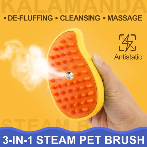 Miniatura 4 de Cepillo de vapor para gatos, limpiador de vapor para perros de 3 en 1, peine de aseo y masaje de silicona, cepillo de vapor para limpieza del pelo