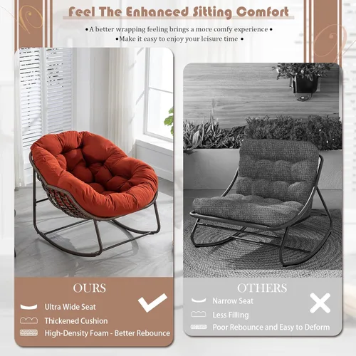 Miniatura 4 de Mecedora de gran tamaño para interiores, cómoda silla mecedora de pana con cojín grueso y marco, silla mecedora grande de mimbre para sala de estar