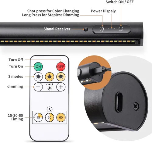 Miniatura 3 de Luz de imagen a pilas inalámbrica, luz de exhibición de pintura recargable/con enchufe de 31.5 pulgadas, luces de pared con control remoto con tres