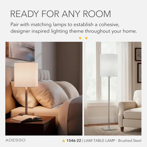 Miniatura 4 de Adesso Lámpara de mesa de acero cepillado con pantalla blanca, luz de acento moderna para dormitorio, sala de estar y decoración de la casa, 22