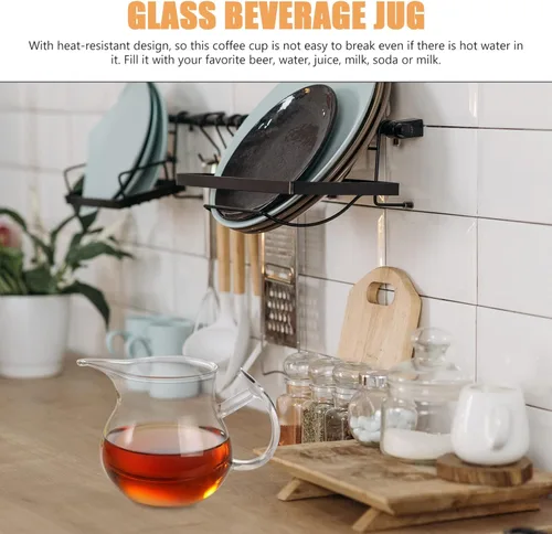 Miniatura 4 de Alipis Jarra de leche de vidrio grueso resistente al calor, taza transparente de 12 onzas para cocina, té, café, 4.72 x 3.54 x 3.34 pulgadas
