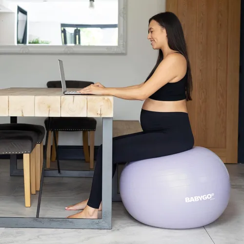 Miniatura 8 de BABYGO Pelota de Parto – Juego de pelota y libro de yoga para embarazo, trabajo de parto y ejercicio con enfoque en trimestres, fisioterapia