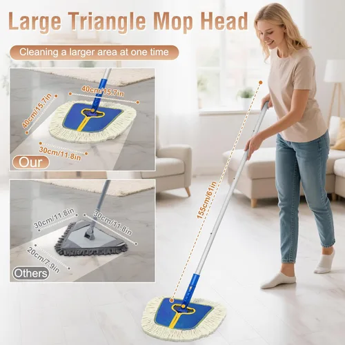 Miniatura 2 de Trapeador de polvo comercial para limpieza de suelos de madera, trapeador seco industrial resistente con 2 almohadillas de algodón de cuña