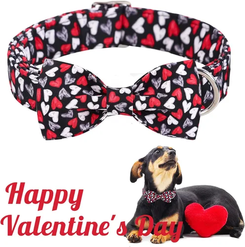 Miniatura 3 de Unique style paws Collar de perro para el día de San Valentín con pajarita, collar de cachorro de corazón negro y rojo, el mejor regalo