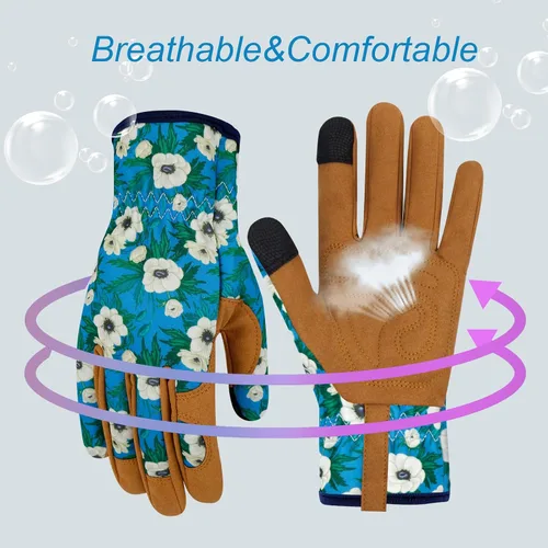 Miniatura 4 de Guantes de jardinería de cuero para mujer, guantes de jardín a prueba de espinas, guantes de trabajo para pantalla táctil, regalos ColorN