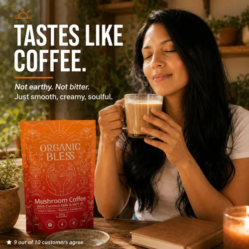 Miniatura 4 de Organic Bless Café instantáneo de hongos con melena de león, reishi y cordyceps – Leche de coco y aceite MCT para una energía suave y concentración