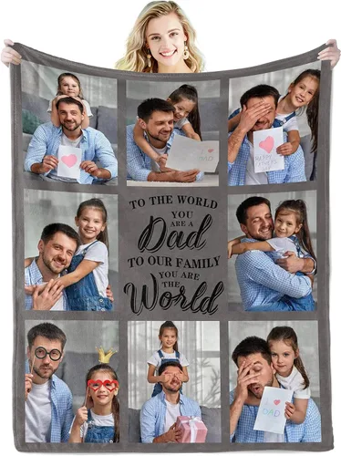 Miniatura 11 de Youltar Manta de fotos personalizada para el Día del Padre, regalo personalizado con el texto "Best Dad Ever" de hija o hijo para Navidad