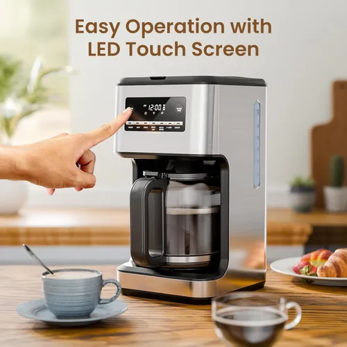 Miniatura 4 de Electactic Cafetera, Cafetera programable de 14 tazas con filtro reutilizable y placa de mantener caliente, cafeteras pequeñas automáticas