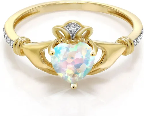 Miniatura 2 de Gem Stone King Anillo de compromiso claddagh celta irlandés de oro amarillo de 10 quilates con piedra preciosa en forma de corazón de 0.236 in
