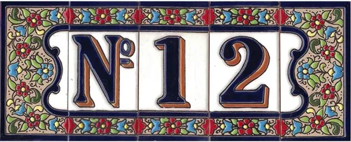 Miniatura 2 de Número de Casa - Número para Casa, Cerámica Esmaltada, Técnica Española Pintada a Mano Cuerda Seca, Nombres y Direcciones, Modelo Flor 2.2 x 4.1 in 8
