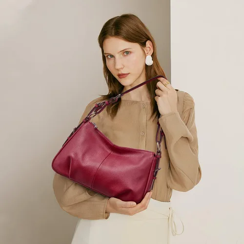 Miniatura 7 de S-ZONE Bolso de hombro para mujer Hobo, bolsa de hombro de cuero genuino, bolso cartera