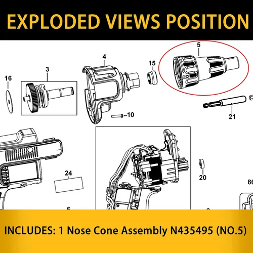 Miniatura 4 de N435495 Conjunto de cono de nariz para Dewalt Brushless Drywall Screwgun Nose Piece DCF620 DCF621 DCF620B DCF620D2 DCF620M2