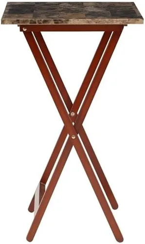 Miniatura 4 de Pemberly Row Juego de mesa plegable de madera de 5 piezas, parte superior de mármol sintético marrón, construcción de madera de caucho resistente