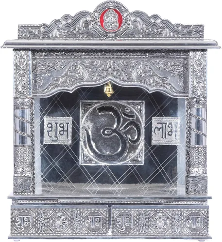 Miniatura 7 de Mandir de plata para el hogar - blanco oxidado - sin puerta (grande)