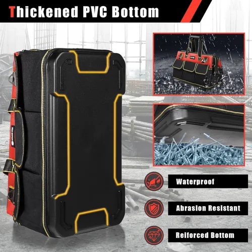 Miniatura 3 de Bolsa de herramientas portátil de 20 pulgadas para hombres con base moldeada impermeable, bolsa de herramientas de gran capacidad y boca ancha, Rojo