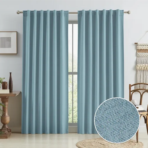 Miniatura 60 de Paneles de cortinas de ventana 100% opacas, con trabillas traseras, bolsillo para barra, gancho, cinturón, aspecto plisado, cortinas para sistema
