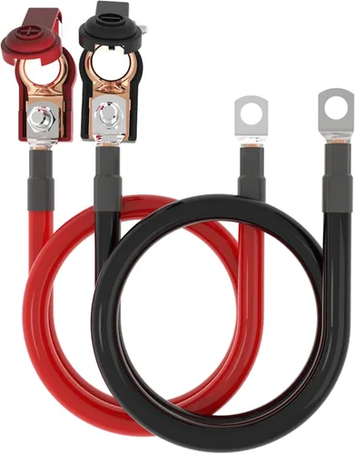 Miniatura 10 de Cable de batería de calibre 2 AWG de 1.5 pies con conectores de terminales de batería, orejetas de 3/8", cable conductor de batería de cobre puro