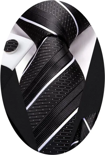 Miniatura 187 de Hi-Tie Corbatas de seda para hombre, diseño de cachemira a rayas, con bolsillo, gemelos cuadrados, conjunto formal de negocios