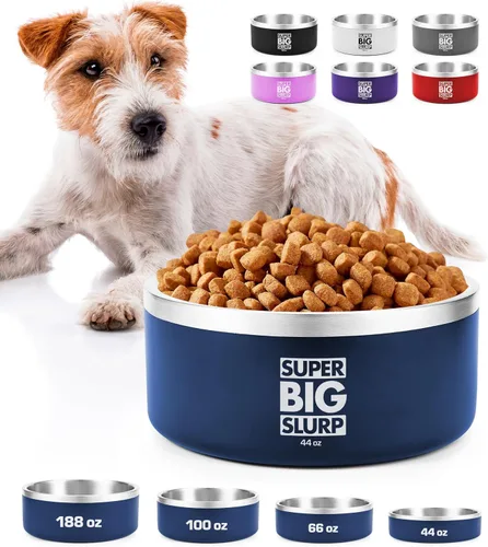 Miniatura 33 de Tuff Pupper Cuenco de acero inoxidable aislado resistente de 100 onzas para perros grandes, base antideslizante, apto para lavavajillas Rosa Punch