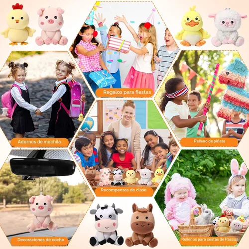 Miniatura 6 de Aoriher 6 piezas de mini animales de granja de felpa a granel de 4 pulgadas lindos animales de peluche de caballo, vaca, cerdo, oveja, pato pollito