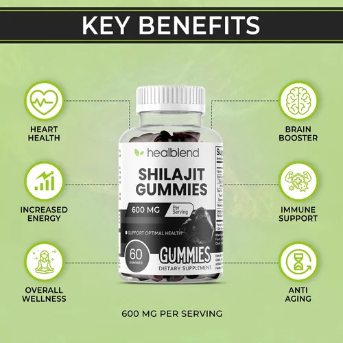 Miniatura 2 de healblend Gomitas Shilajit orgánicas del Himalaya de 600 mg – Salud óptima, energía e inmunidad para hombres y mujeres, sabor a fruta natural – 60