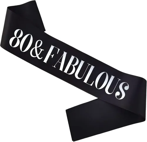 Banda de cumpleaños de 80 y fabulosa, banda plateada de satén negro '80 y fabuloso' para hombres o mujeres, decoraciones de fiesta de cumpleaños 80,
