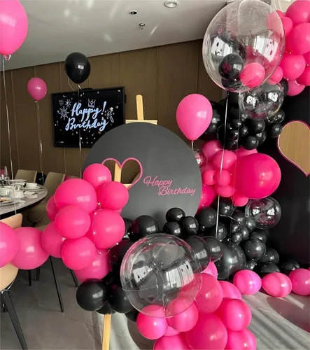 Miniatura 6 de 136 piezas de kit de arco de globos de color rosa eléctrico y negro con globos transparentes - 18/12/10/5 pulgadas de guirnalda gótica