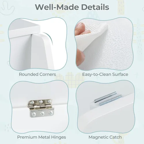 Miniatura 7 de Costzon Caja de juguetes para niños, organizador de almacenamiento de juguetes móvil de madera con estantería y ruedas con cerradura para niñas