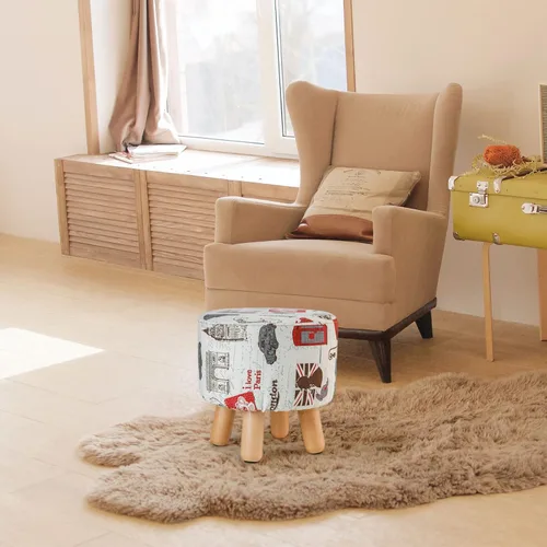Miniatura 2 de H&B Luxuries Taburete otomano acolchado redondo de tela (4 patas, beige vintage)