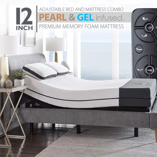 Miniatura 7 de Blissful Nights Ananda - Colchón de espuma viscoelástica con infusión de perlas y gel frío de 12 pulgadas con base de cama ajustable de primera
