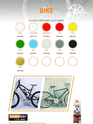 Miniatura 5 de SAMURAI Pintura en aerosol de poliuretano de 2 partes para bicicleta, 11.3 onzas, resistente a los rayos UV y a la oxidación