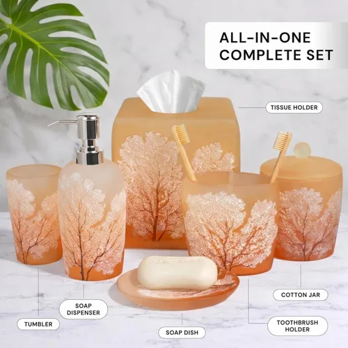 Miniatura 2 de Decozen Juego de 6 accesorios de baño, dispensador de jabón, soportes para cepillos de dientes, vaso, jabonera y tarro de hisopo de algodón
