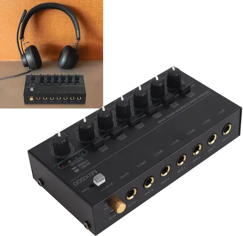 Miniatura 7 de Mezclador de sonido, mezclador de audio profesional, consola de tablero de sonido de bajo ruido, 6 canales, mezclador de línea estéreo para clubes