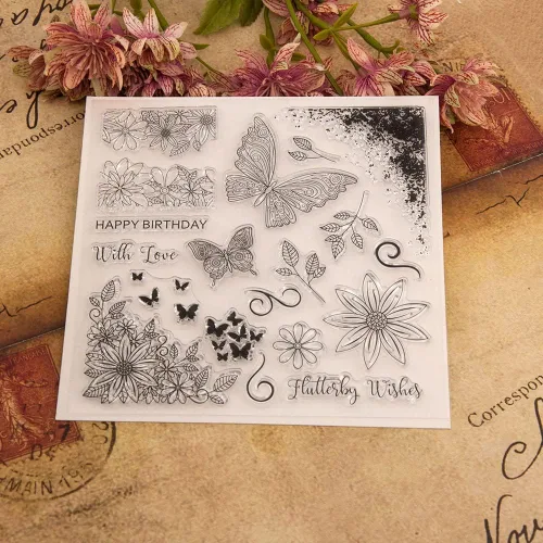Miniatura 4 de Sellos transparentes de mariposa para hacer tarjetas y diarios, flores, esquinas, hojas, sellos de goma para manualidades, álbumes de recortes