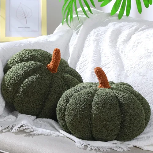 Queekay 2 almohadas de calabaza de felpa de 11 x 9.5 pulgadas, decoración de calabaza rellena de Acción de Gracias para otoño, hogar, dormitorio,
