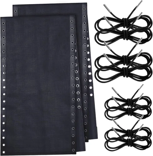 Queekay 2 piezas de tela de repuesto para sillas de gravedad con 8 cuerdas elásticas, kit de reparación de sillas de patio de malla para patio, Negro