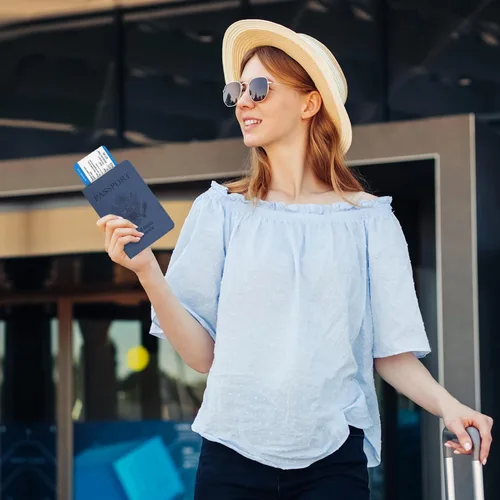 Miniatura 2 de RSAquar Soporte para pasaporte para mujeres y hombres, de piel sintética de alta calidad, cartera de pasaporte de viaje, con bloqueo RFID, cubierta
