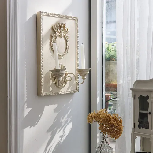 Miniatura 3 de Candelabros románticos para colgar en la pared, diseño de madera, 2 brazos, candelabros metálicos para sala de estar, chimenea, patio, camino