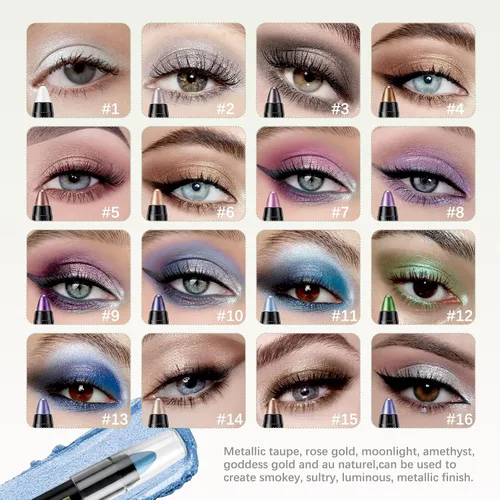Miniatura 3 de VolksRose Juego de 16 barras de sombra de ojos brillantes, juego de barras de sombra de ojos iluminadoras, lápiz de sombra de ojos cremoso colorido