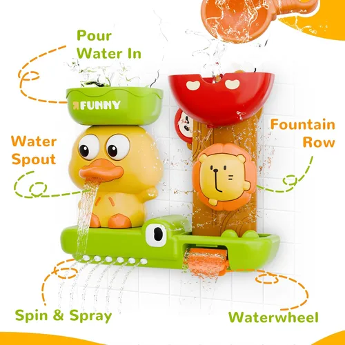 Miniatura 4 de iPlay, iLearn Juguete de baño para niños pequeños de 1 a 3 años, juguete de bañera de pato con ventosa, juego de bañera para niños, juego de ducha
