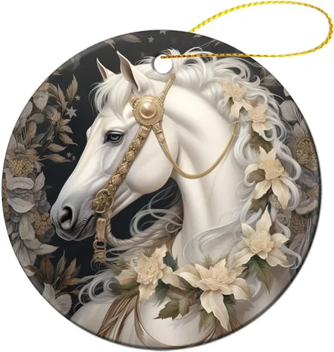 Miniatura 12 de Adorno navideño de caballos de granja, regalo para amantes de los caballos, de porcelana de doble cara, adorno de 3 pulgadas para árbol de Navidad