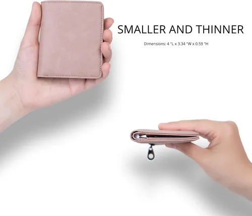 Miniatura 2 de Alldaily Pequeña cartera RFID para mujer, delgada, compacta, plegable, con bolsillo, mini monedero de viaje para mujer, Rosa oscuro, Compacto