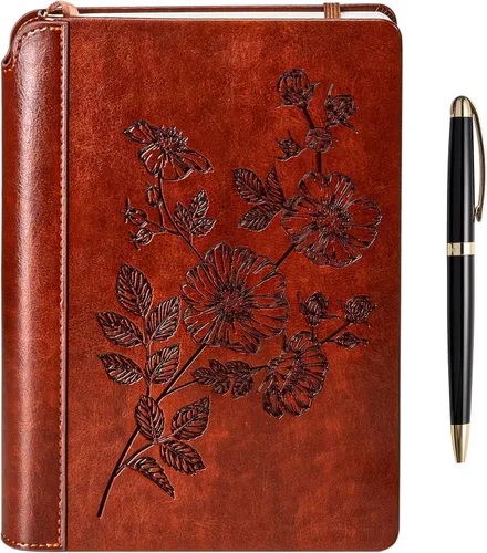 SETTINI® Diario rayado – Diario de flores para escribir, juego de regalo – Cuero vegano de tapa dura, soporte único para bolígrafo, 192 páginas, A5